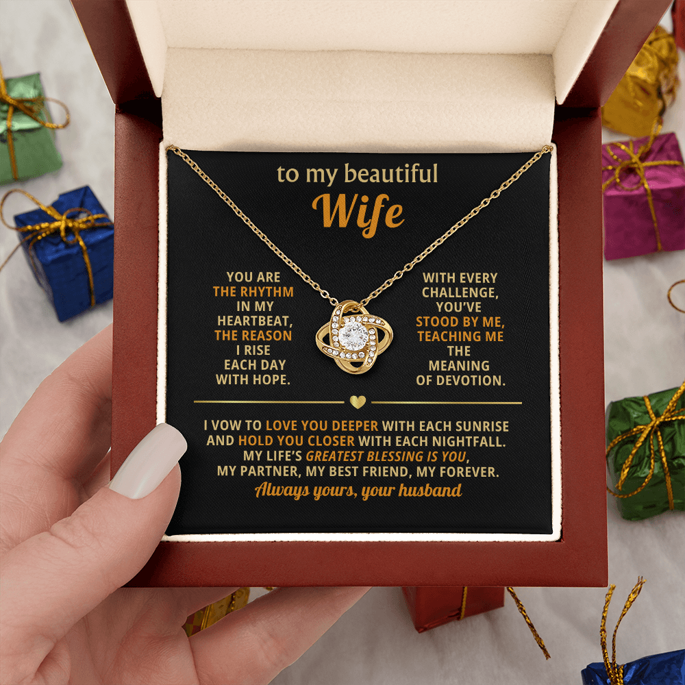 To My Beautiful Wife - You Are The Rhythm In My Heartbeat - Love Knot Necklace